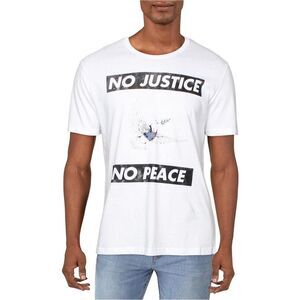 Elevenparis Mens No Justice No Peace Graphic T-Shirt, white, XL